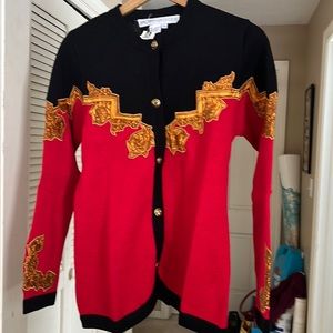 Fun red, black, gold classy looking sweater